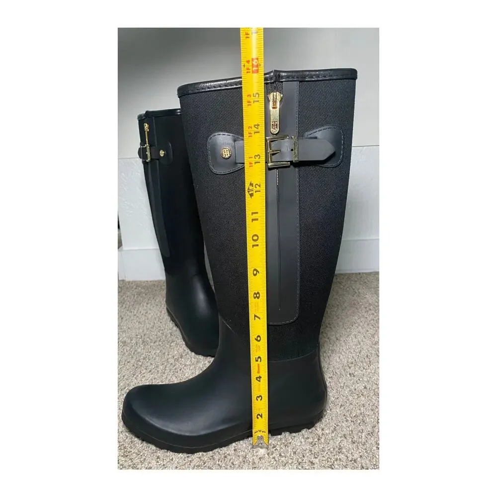 Tommy Hilfiger - Women's Black Gold Rain Boots - Size 7M